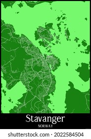 Green Map Of Stavanger Norway With Black Frame