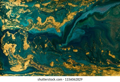 Green marble abstract acrylic background. Marbling artwork texture. Agate ripple pattern. Gold powder. - Shutterstock ID 1156062829