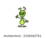 Green Martian alien alien showing thumbs up