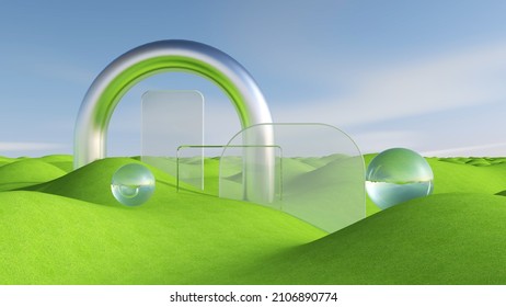 Green meadow and sky background  3D illustration  3D rendering	