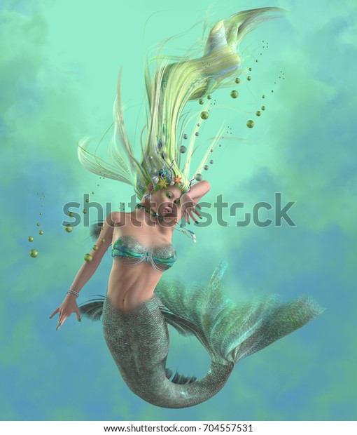 人魚の3dイラスト 人魚のひいさまは 魚のしっぽを持つ美しい女性で構成された伝説上の生き物です のイラスト素材 704557531
