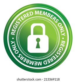 Green Metallic Style Registered Members Only Icon, Badge, Label Or Sticker For Business Or Security Concept Isolated On White Background 