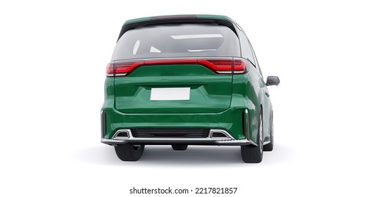 Green Minivan Family City Car. Premium Business Car. 3D Illustration.