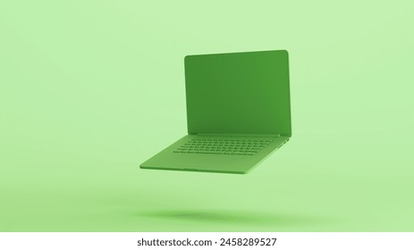 Green mint laptop notebook computer network keyboard mobile data background left view 3d illustration render digital