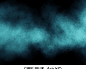 Green mist or stream being sprayed to the left in a horizontal manner, green glowing smoke disperse in the dark space. Digital painting from tablet, in an abstract style and use for graphic design.
