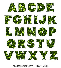 Green mosaic alphabet.  Raster version.