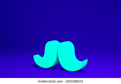 Green Mustache Icon Isolated On Blue Background. Barbershop Symbol. Facial Hair Style. Minimalism Concept. 3d Illustration 3D Render.