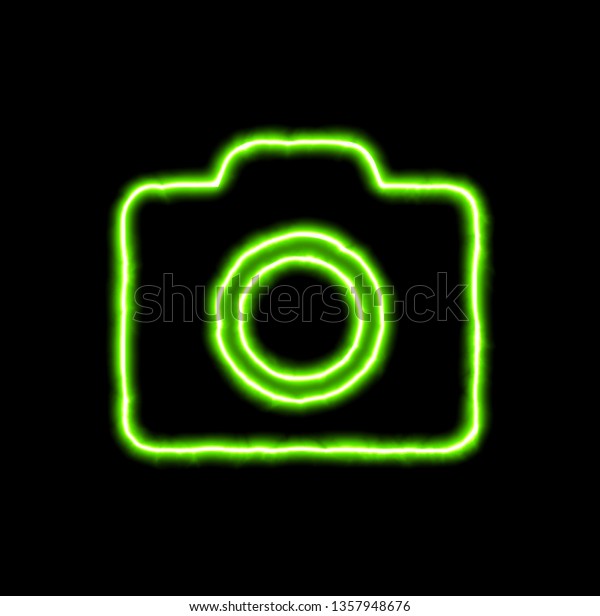 Green Neon Symbol Photo Camera Stock Illustration