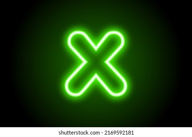 Green Neon X Sign Icon On Black Background Generation X