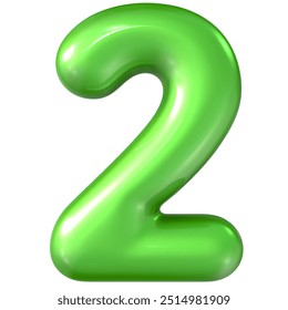 Green Number 2 3d Rendering With White Background