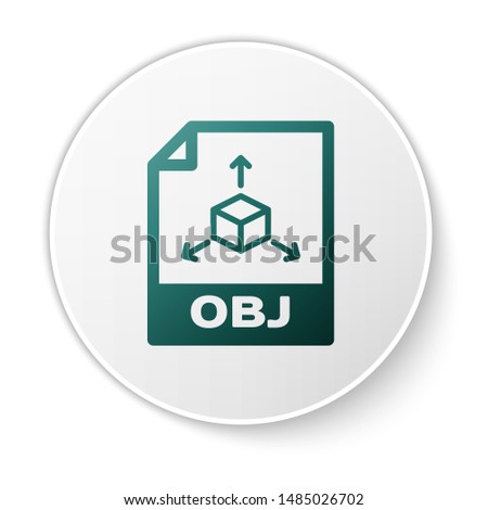 Green OBJ file document icon. Download obj button icon isolated on white background. OBJ file symbol. White circle button