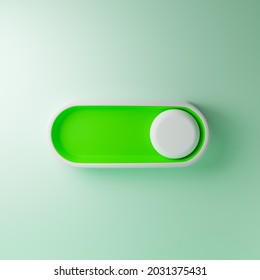 Green On Toggle Switch Button Isolated Over Lime Green Background. App Slider Concept. 3D Rendering.