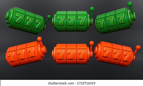 Green And Orange Casino Slot Machines - 3D Illustration