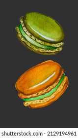 Green And Orange Macaron Hand Drawn Watercolor