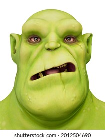 Green Orc Cartoon In A Awkward Moment, 3d Illustration