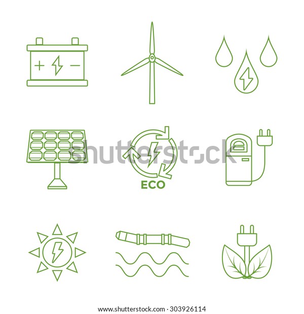 green outline recycle ecology energy icons set
white background