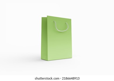 Green Paper Bag Mockup Isolated On White Background. 3D Illustration