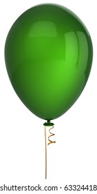 Green Party Balloon One Single Blank Birthday Celebration Holiday Decoration New Years Eve Christmas Anniversary Retirement Greeting Card Design Element. 3d Render Isolated On White Background