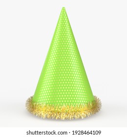 Green party hat 3D rendering isolated on white background