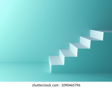 Green pastel color wall background and white stairs   3D rendering 