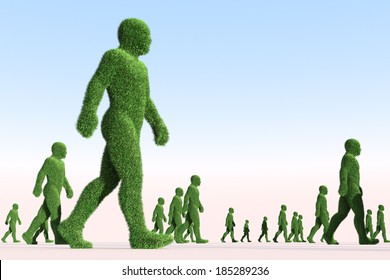 Green People Walking In One Direction