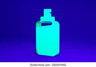 Green Pepper Spray Icon Isolated On Blue Background. OC Gas. Capsicum Self Defense Aerosol. Minimalism Concept. 3d Illustration 3D Render.