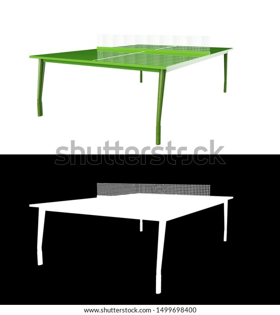 green ping pong board or\
table with net isolated on a white background 3d rendering with\
alpha channel