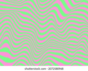 Green And Pink Trippy, Wavy Lines Background Design
