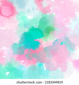 Green And Pink Watercolor Splashes. Cute And Soft Color Palette. Girlie Background. 