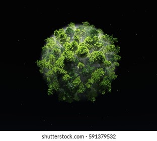 Green planet in outer space, Eco-Planet, 3D Rendering