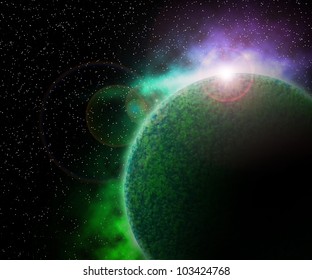 Green Planet in Space Background