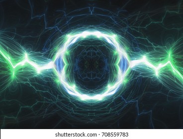 Green plasma lightning, abstract electrical background
