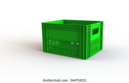 Green Plastic Crate Box Isolated On White