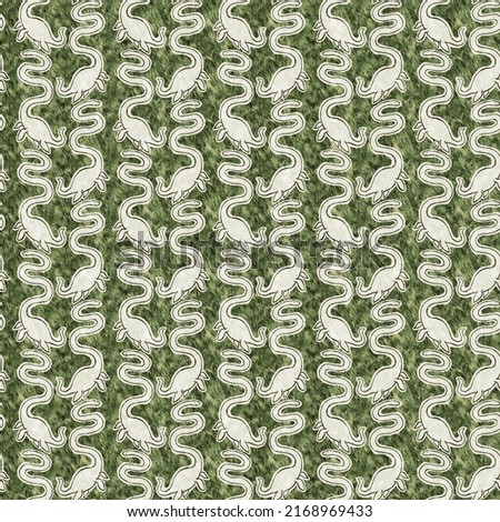 Green plesiosaur dinosaur seamless pattern. Gender Neutral Jurassic fossil silhouette. Home decor for museum, excintion and textile design. 