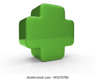 Green Plus Sign Isolated On White Background. 3D Render.