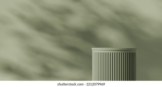 Green Podium, Greek Pedestal Design And Abstract Shadow On Background. Mockup For Product Display And Presentation. 3D Rendering