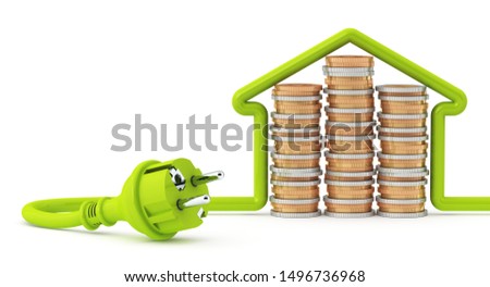 Green power plug with cable - electricity price house & apartment (3D Rendering)