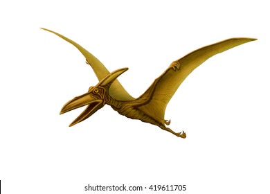 Green pterodactyl spread its wings on a white background