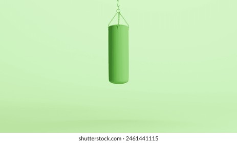 Green punch bag punching bag boxing gym fitness padded soft tones mint background 3d illustration render digital rendering	
