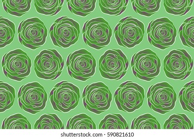 Green And Purple Roses. Trendy Raster Seamless Floral Pattern.