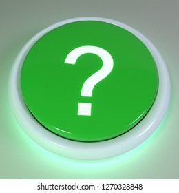 Green push button, punctuation question mark displayed on button - unknown outcome concept, assistance icon, asking for help, indecisive, indecision concept, selection, 3D Rendering Illustration