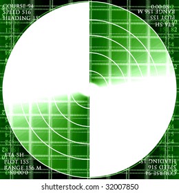 Green radar screen with data on a dark background