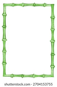 Green rectangular frame of watercolor bamboo stems, border for the design and decoration of banners, invitations, and postcards.