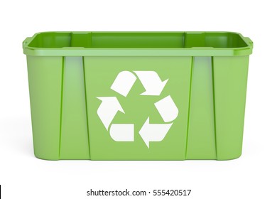 Green Recycling Bin, 3D Rendering Isolated On White Background