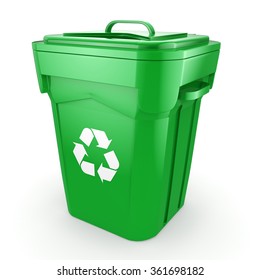 Green Recycling Bin Isolated On White Background