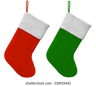 Green And Red Stocking On White Background, 3d Illustration