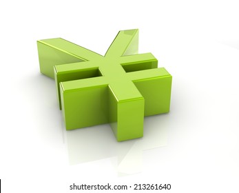 Green Reflective RMB Sign Isolated With White Background.