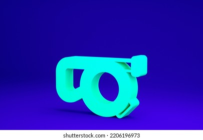 Green Retractable Cord Leash With Carabiner Icon Isolated On Blue Background. Pet Dog Lead. Animal Accessory For Outdoors Walk. Minimalism Concept. 3d Illustration 3D Render.