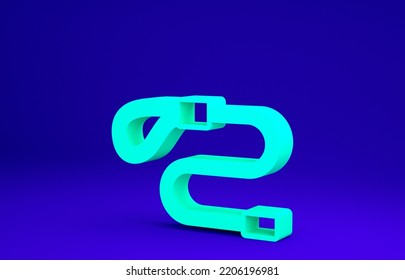 Green Retractable Cord Leash With Carabiner Icon Isolated On Blue Background. Pet Dog Lead. Animal Accessory For Outdoors Walk. Minimalism Concept. 3d Illustration 3D Render.