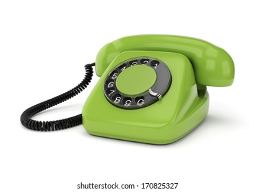 Green retro rotary dial telephone isolated on white background. Realistic 3D render. - Powered by Shutterstock